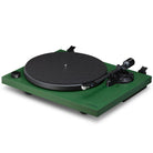 Cambridge Audio Spira Bluetooth Turntable Green angled front view with dustcover removed