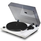 Cambridge Audio Spira Bluetooth Turntable White angled front view with dustcover open