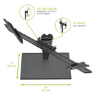Monitor stand with tilt, swivel, and height adjustment features on a white background