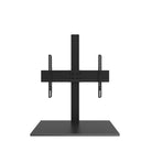 Black TV stand with adjustable bracket on a white background