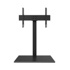 Black TV stand with adjustable bracket on a white background