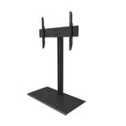 Black TV stand with adjustable bracket on a white background