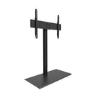 Black TV stand with adjustable bracket on a white background