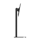 Black adjustable TV stand on a white background