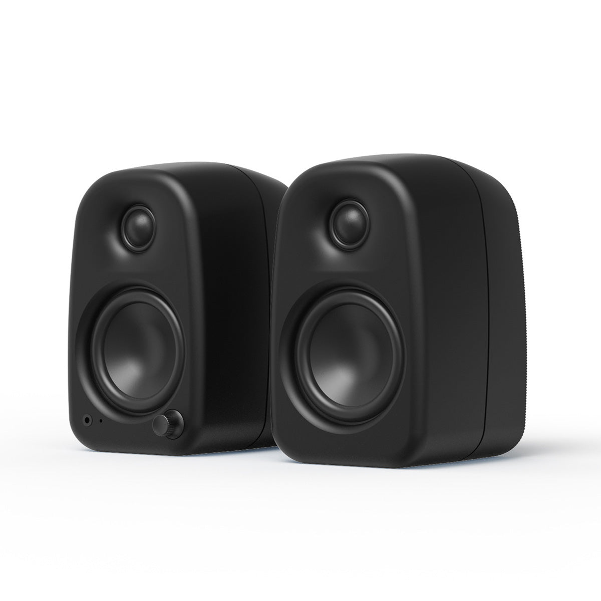 Kanto UKI Compact Desktop Speakers - Onyx pair - angled front view