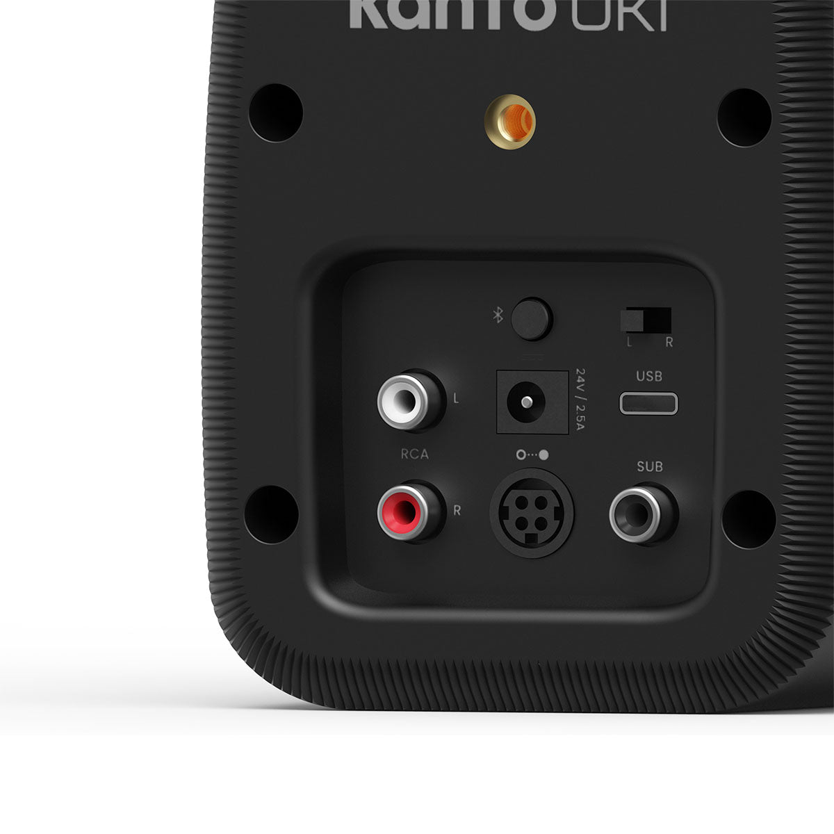 Kanto UKI Compact Desktop Speakers - Onyx - zoomed view of rear components