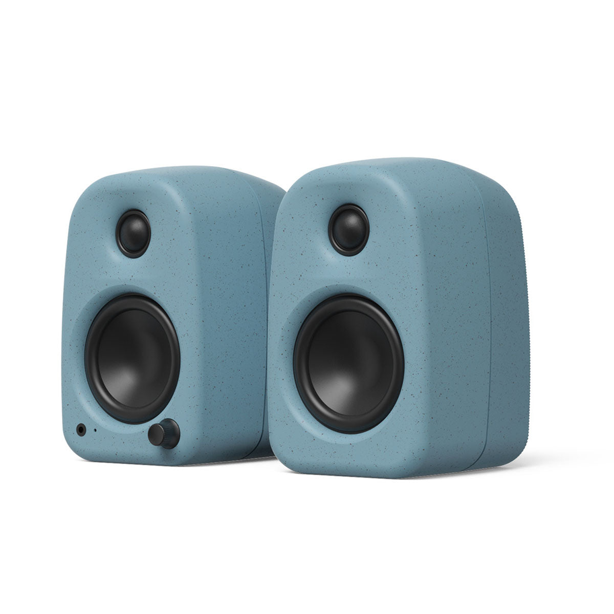 Kanto UKI Compact Desktop Speakers - Cornflower pair - angled front view