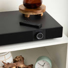 Victrola Soundstage Speaker System - Black - lifestyle photo close-up of unit on record stand