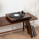 Victrola Wave Bluetooth Turntable - walnut with open dust cover - lifestyle image