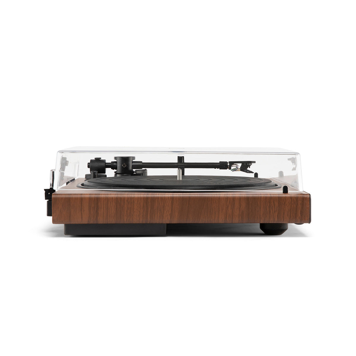 Victrola Wave Bluetooth Turntable - walnut with closed dust cover - profile view