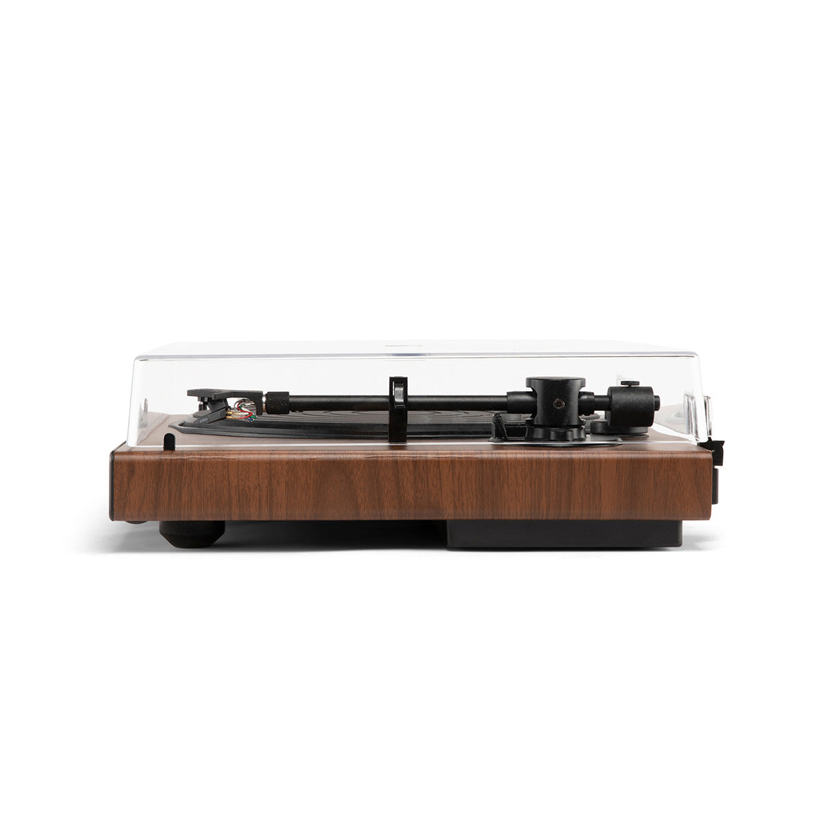 Victrola Wave Bluetooth Turntable - walnut with closed dust cover - profile view