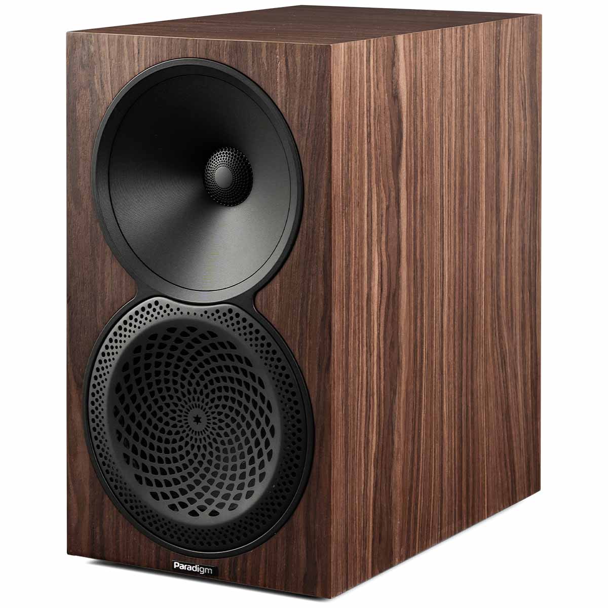 Paradigm Premier 120B V2 Bookshelf Speaker - Each walnut angled front view without grille