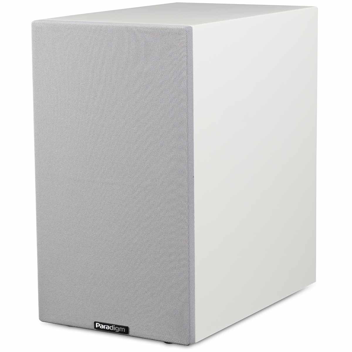 Paradigm Premier 120B V2 Bookshelf Speaker - Each satin white angled front view with grille