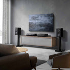 Yamaha R200A 2-Channel Hi-Fi Stereo Receiver with Bluetooth - Black - lifestyle photo of unit on cabinet next to record player