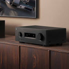 Yamaha RX300A 5.2-Channel AV Receiver - lifestyle image of unit on cabinet front view angled left