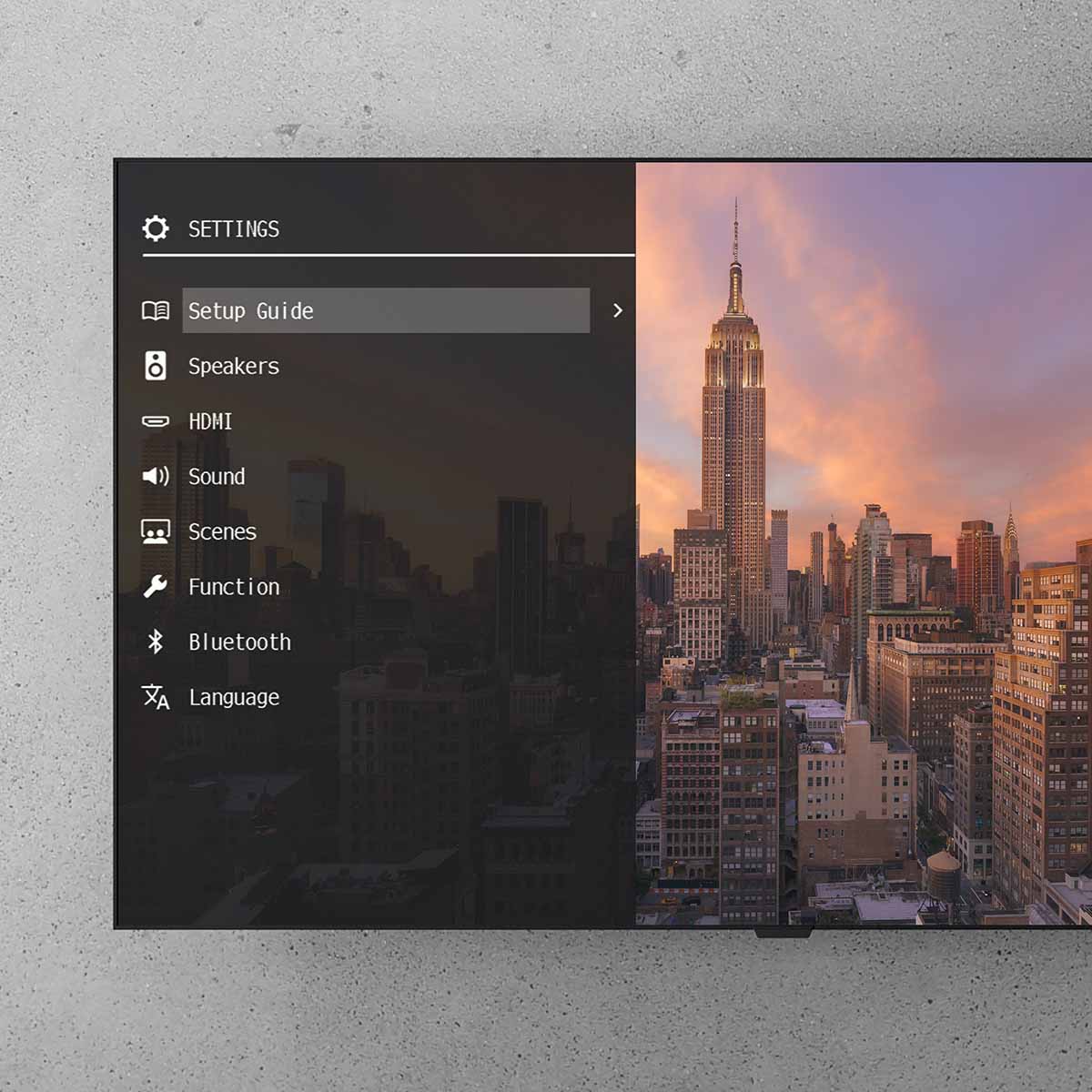Yamaha RX500A 5.2-Channel AV Receiver - TV showing unit settings menu