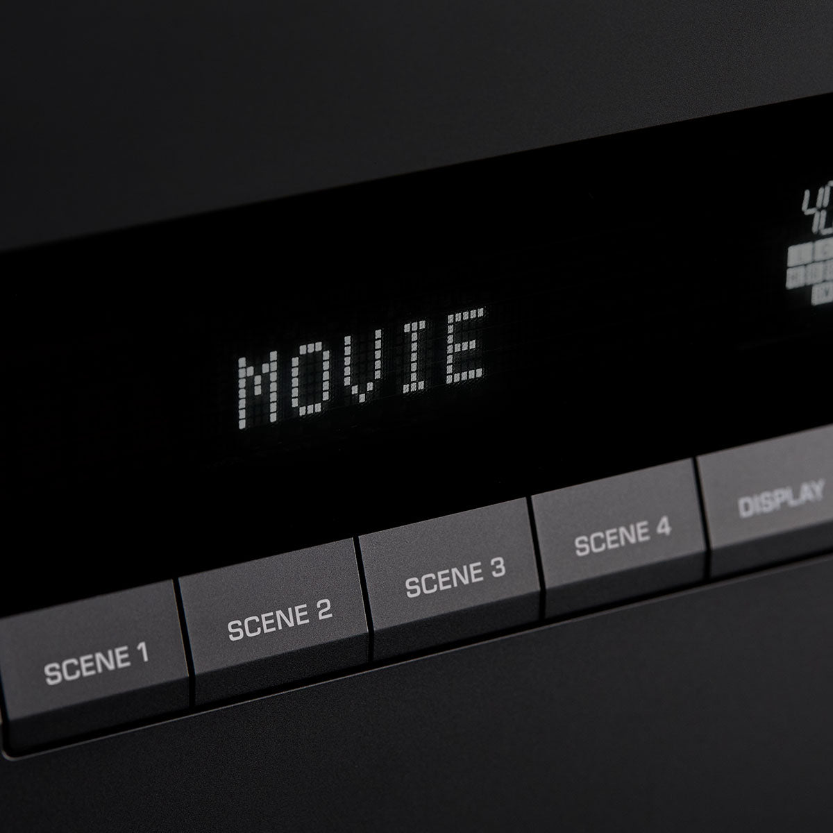 Yamaha RX500A 5.2-Channel AV Receiver - detail of front display showing "MOVIE" with buttons below