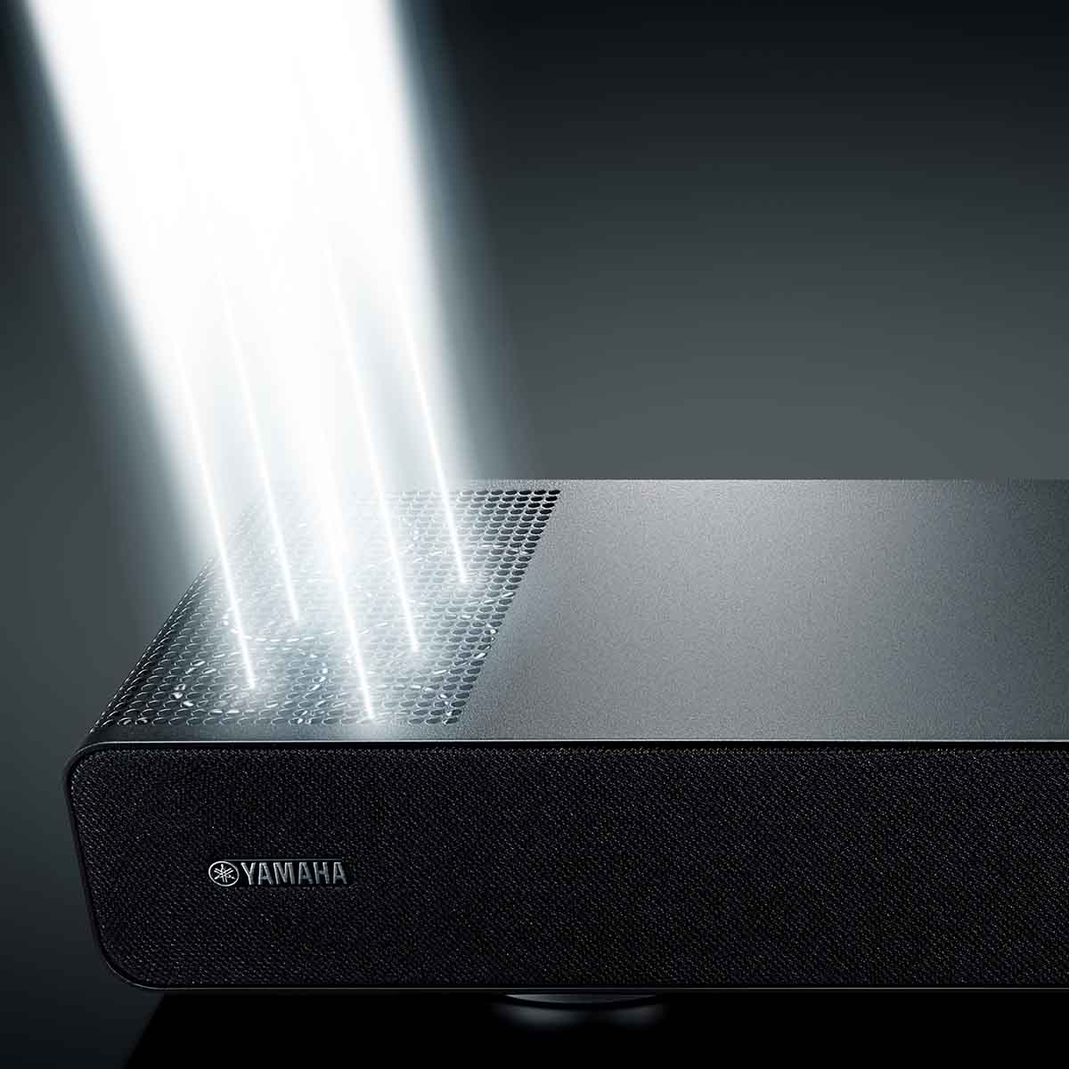 Yamaha True X Surround 90A Soundbar/Surround Sound System - graphic showing beams coming from bar speaker