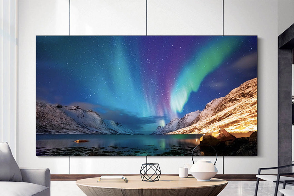 Video wall mounted on a white wall