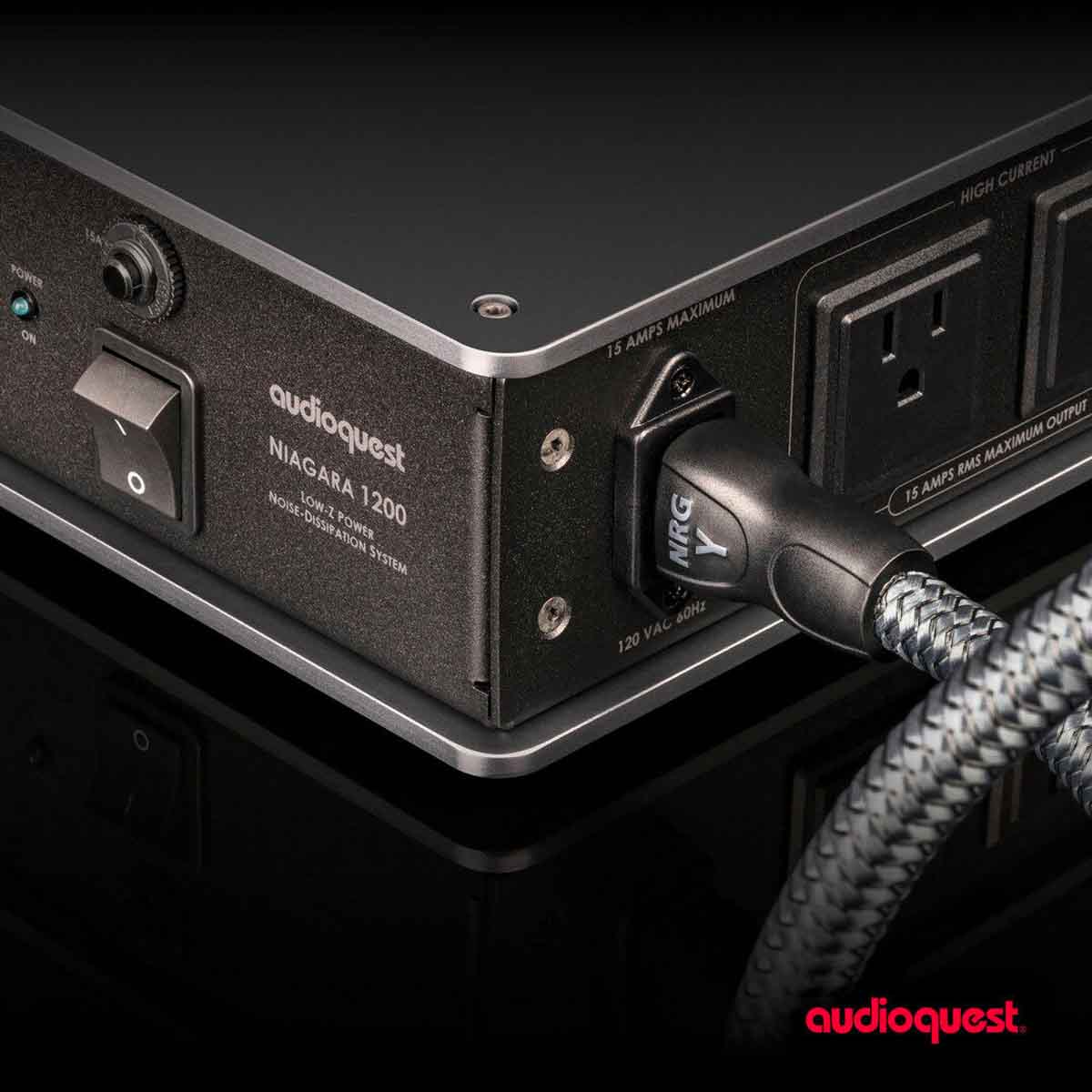 AUDIOQUEST - Niagara 1200 Power Conditioner w/ NRGY3 on black background
