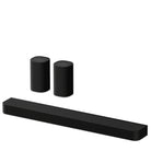 Sony BRAVIA Theater Bar 7 Soundbar front top and side view angled left to front with pair of rear speakers behind