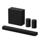 Sony BRAVIA Theater Bar 7 Soundbar front top and side view angled left to front with subwoofer and pair of rear speakers behind