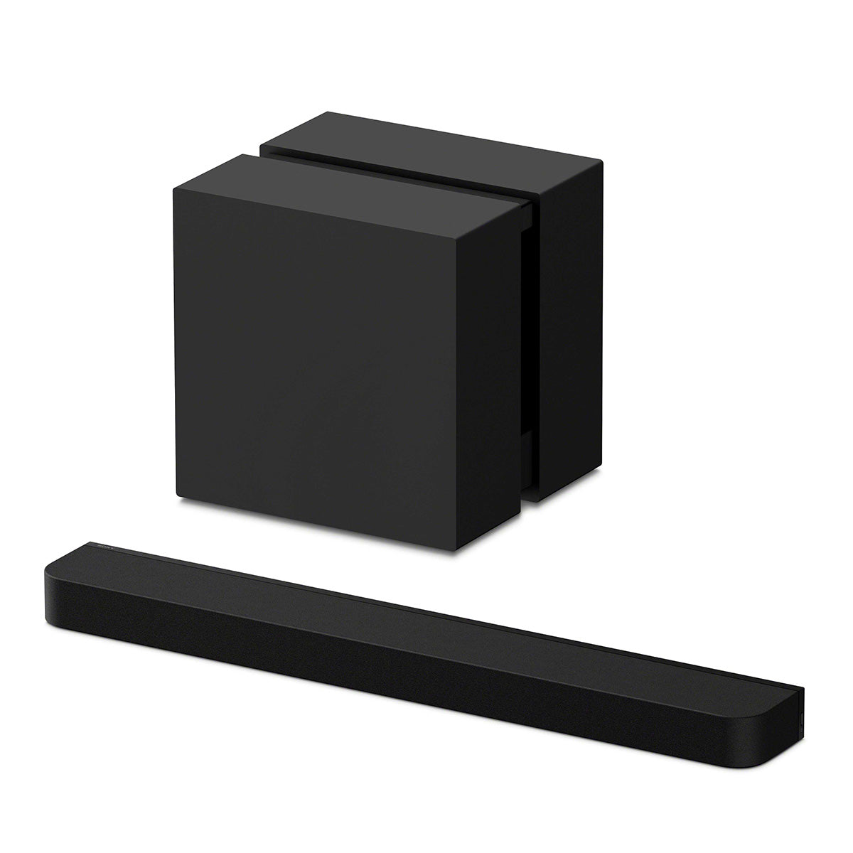 Sony BRAVIA Theater Bar 7 Soundbar front top and side view angled left to front with subwoofer behind