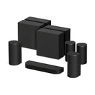 Sony BRAVIA Trio Home Theater System front view angled left with additional sold-separate speakers and subwoofers