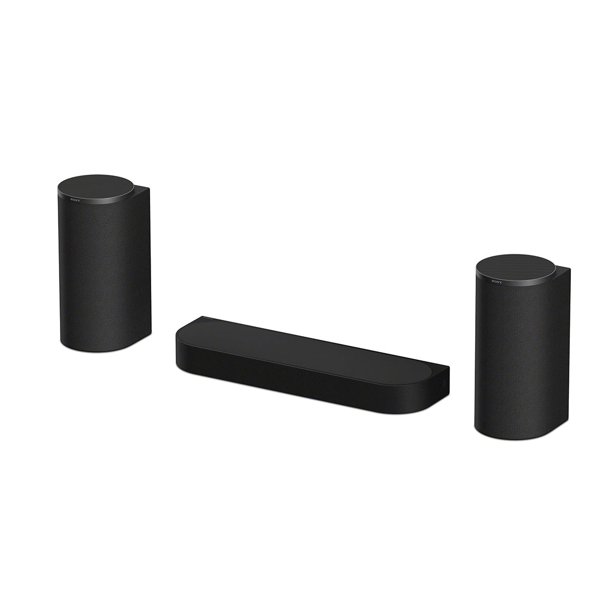 Sony BRAVIA Trio Home Theater System front view of soundbar and two speakers angled left