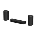 Sony BRAVIA Trio Home Theater System front view of soundbar and two speakers angled left