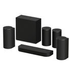 Sony BRAVIA Trio Home Theater System front view angled left with additional sold-separate speakers and subwoofer