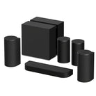 Sony BRAVIA Trio Home Theater System front view angled left with additional sold-separate speakers and subwoofer
