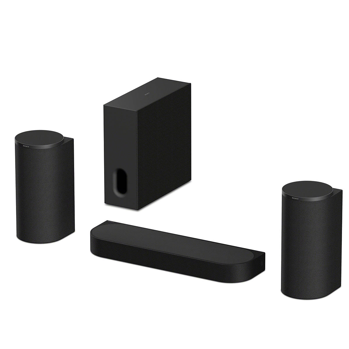 Sony BRAVIA Trio Home Theater System front view angled left with additional sold-separate subwoofer