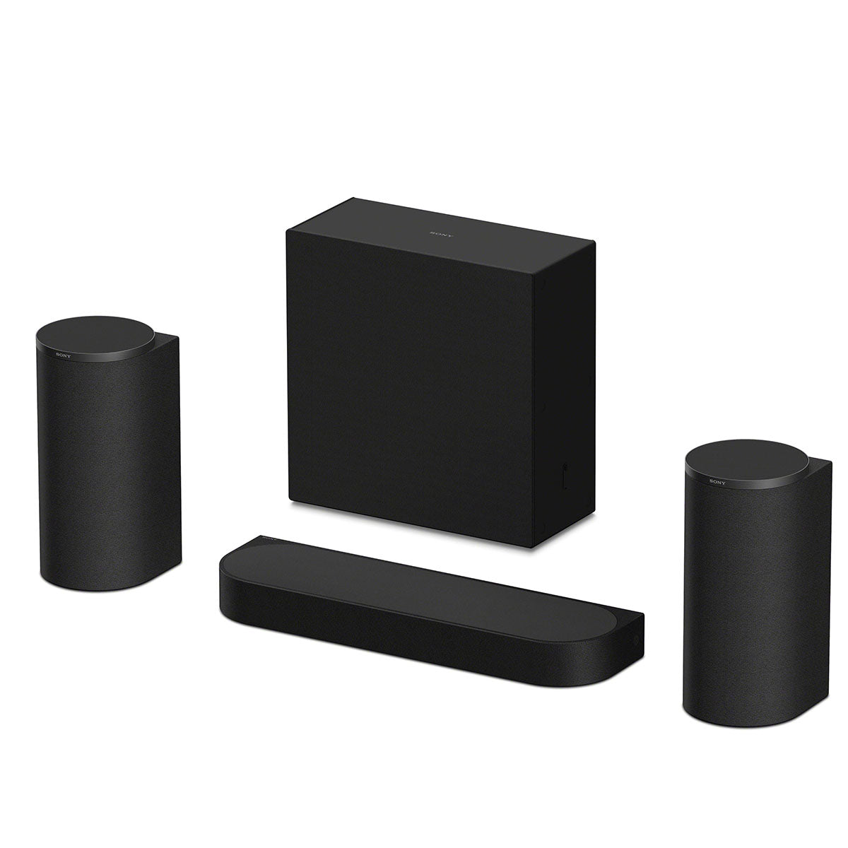 Sony BRAVIA Trio Home Theater System front view angled left with additional sold-separate subwoofer