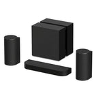 Sony BRAVIA Trio Home Theater System front view angled left with additional sold-separate speakers and subwoofer
