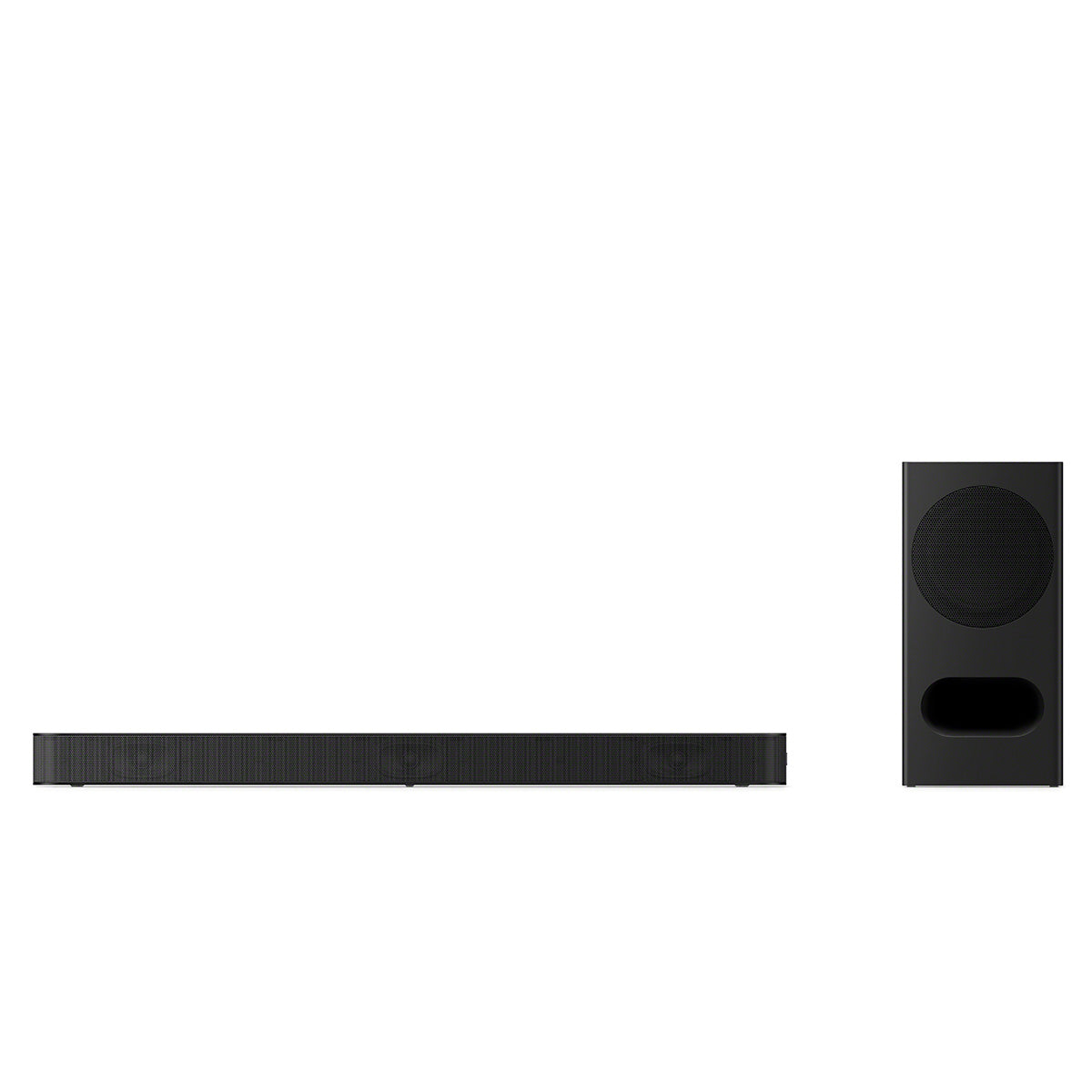 Sony BRAVIA Theater Bar 5 Soundbar front view with bar to left and subwoofer to right