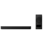 Sony BRAVIA Theater Bar 5 Soundbar front view angled down with bar to left and subwoofer to right