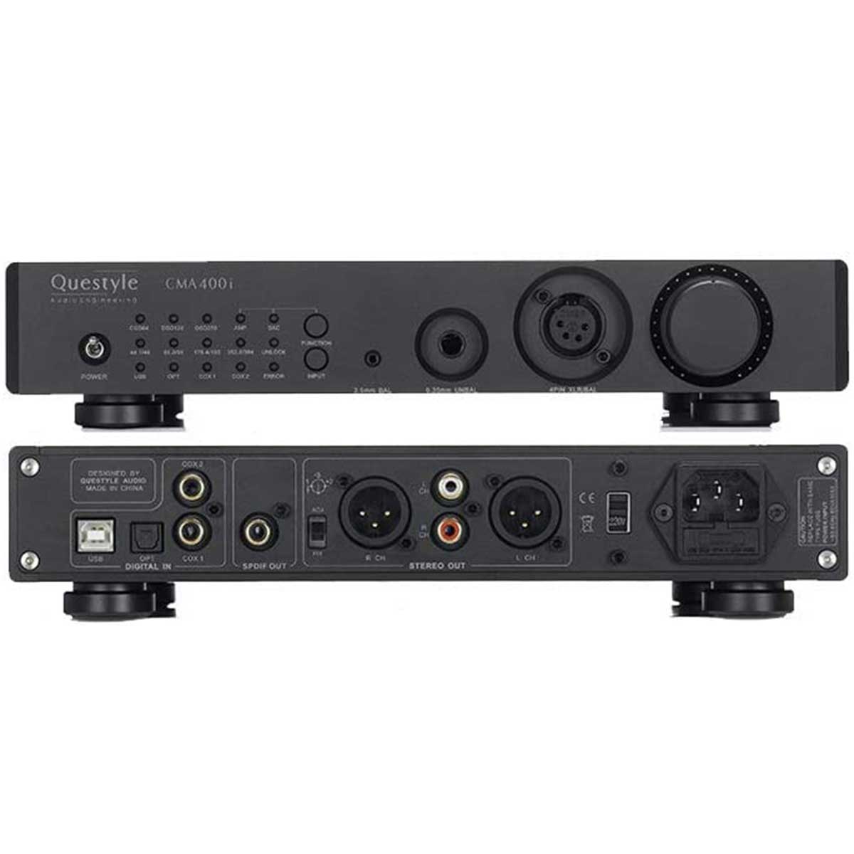 Front and back view of Questyle CMA 400i DAC with Headphone Amp