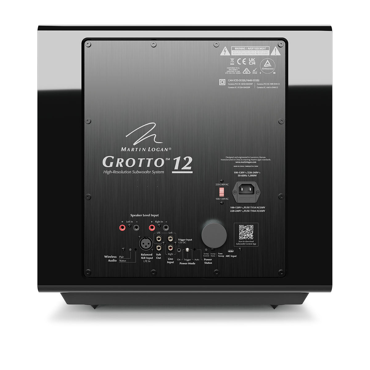 MartinLogan Grotto 12 Subwoofer - Gloss Black - rear view