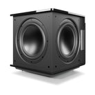 MartinLogan Grotto 12 Subwoofer - Gloss Black - front and side view angled left without grilles