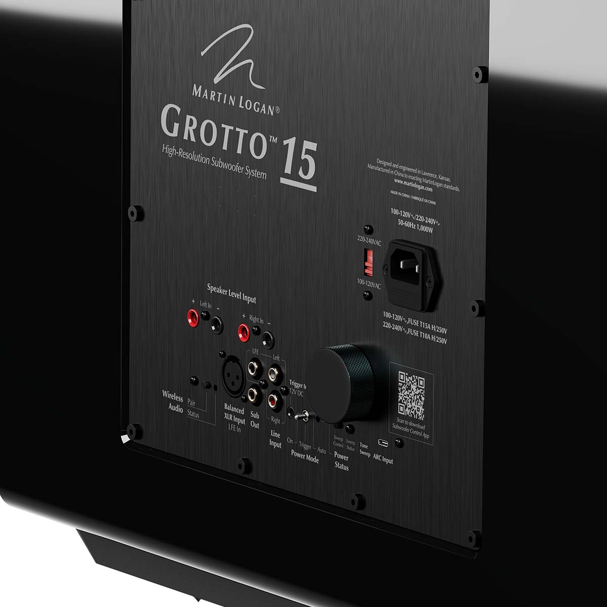 MartinLogan Grotto 15 Subwoofer - Gloss Black - rear view detail