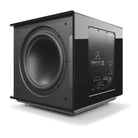 MartinLogan Grotto 15 Subwoofer - Gloss Black - side and rear view angled left without grilles