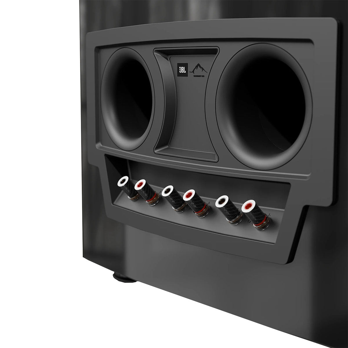 JBL Summit K2 3-Way Floorstanding Loudspeaker - single black speaker rear view detail of rear ports and inputs