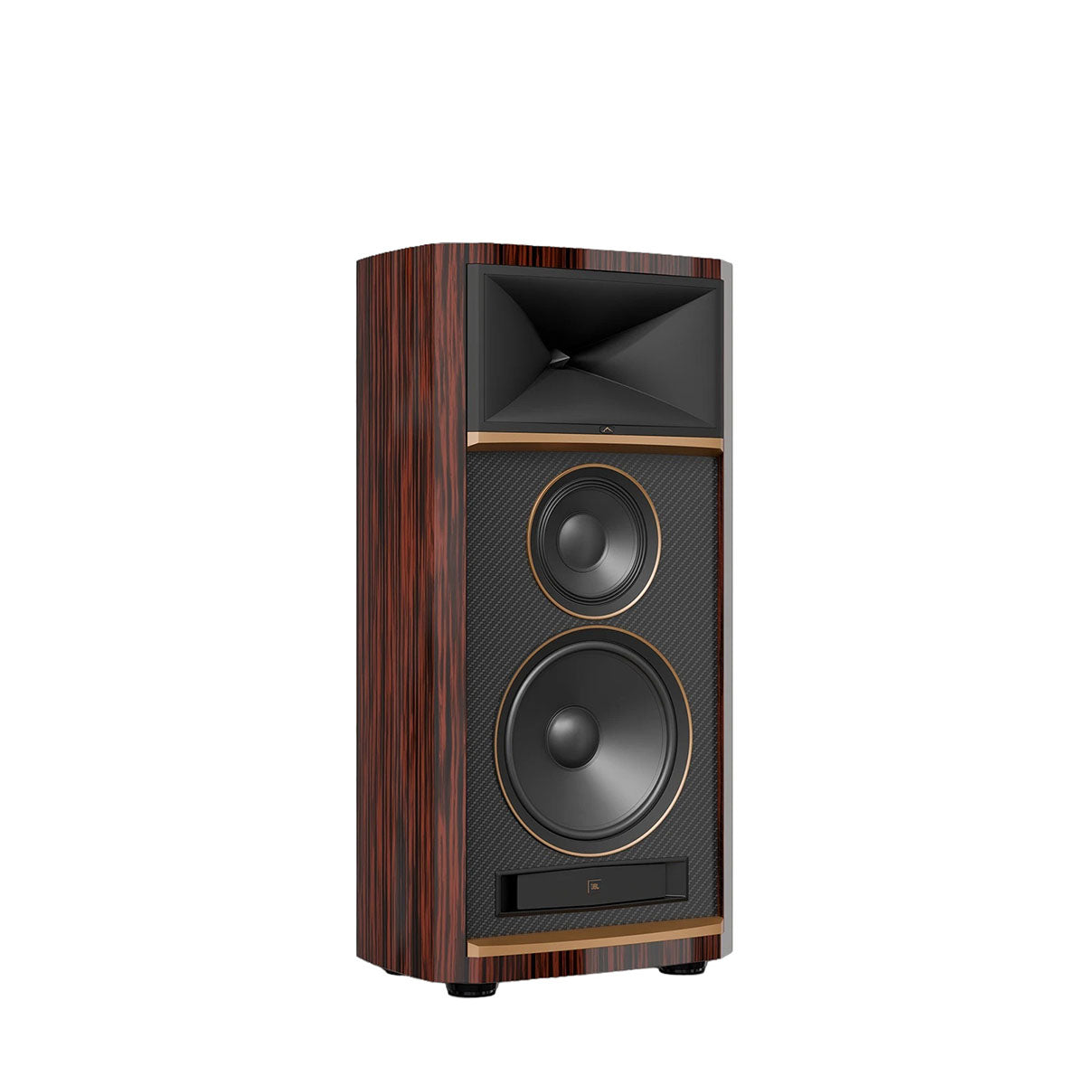 JBL Summit K2 3-Way Floorstanding Loudspeaker - single ebony speaker front view angled right without grille