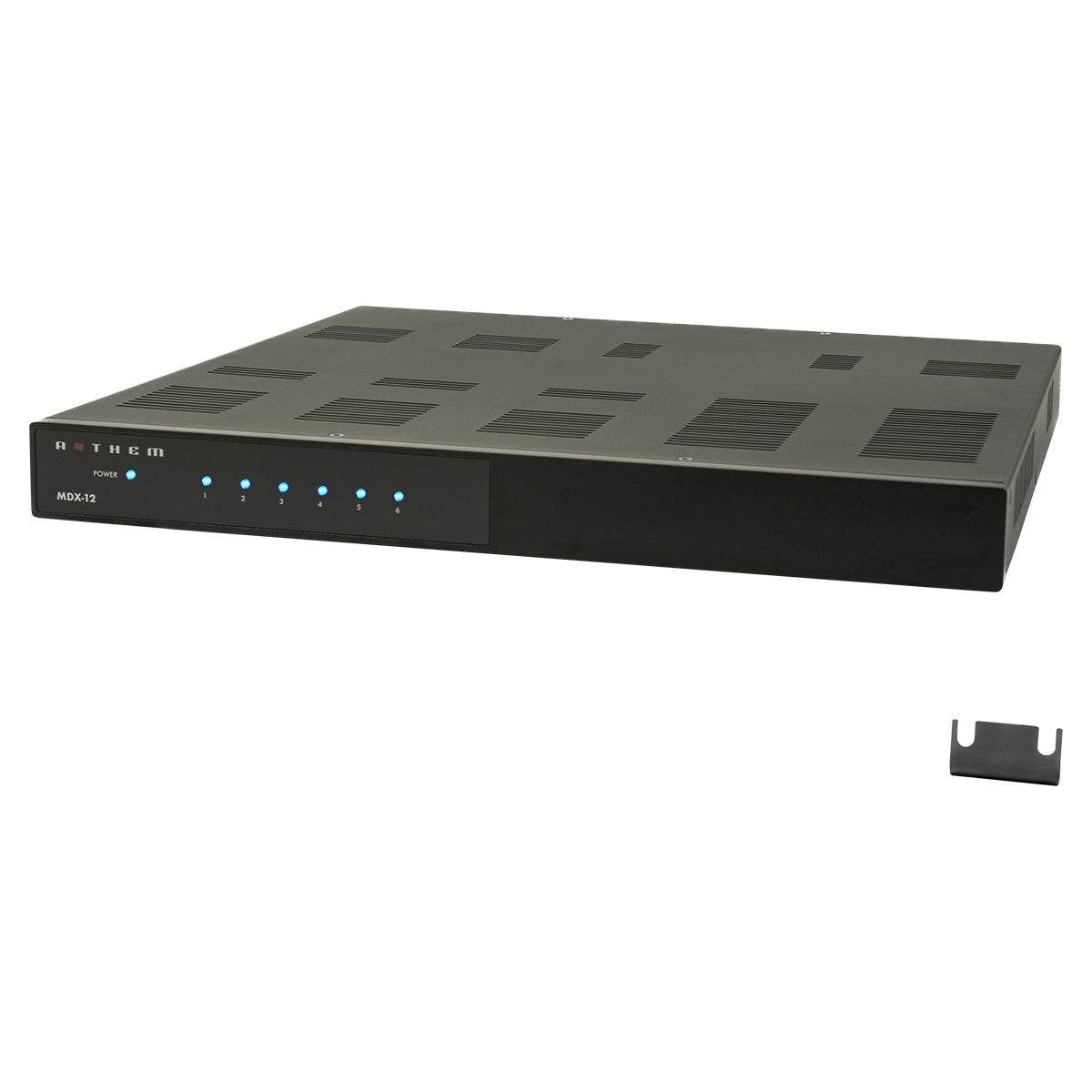 Anthem MDX-12 Multi-Channel Amplifier front view angled left with bracket