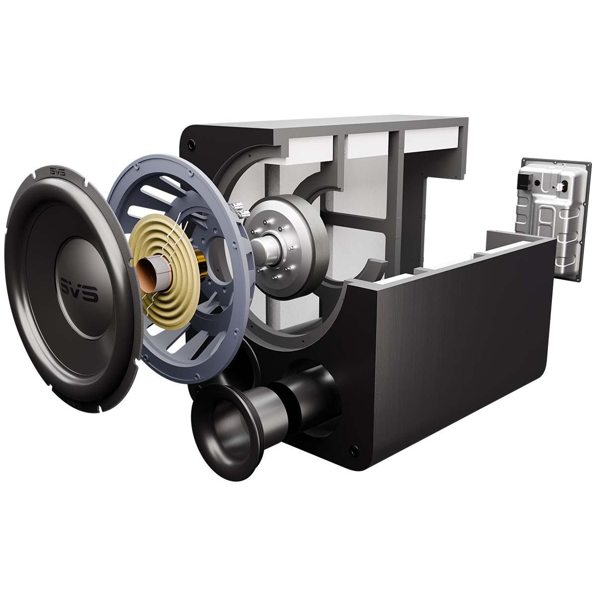 SVS PB-3000 R|Evolution 13" Subwoofer - Black Ash - graphic detailing internal components
