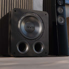 SVS PB-3000 R|Evolution 13" Subwoofer - Black Ash - lifestyle photo front view angled right without grille