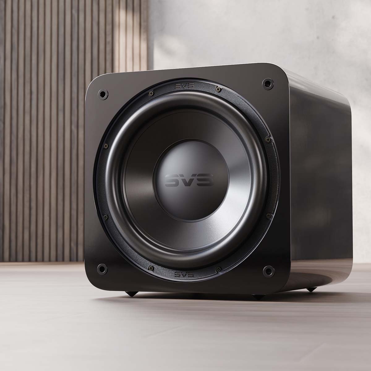 SVS SB-3000 R|Evolution 13" Subwoofer - Piano Gloss - lifestyle photo front view angled left without grille