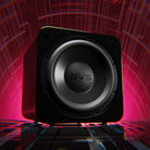 SVS SB-3000 R|Evolution 13" Subwoofer - Piano Gloss - front view angled left without grille with pink background graphic