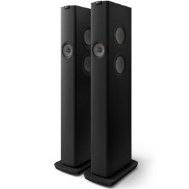 KEF LS60 Wireless Music System - Carbon Black - Pair angled front view of pair